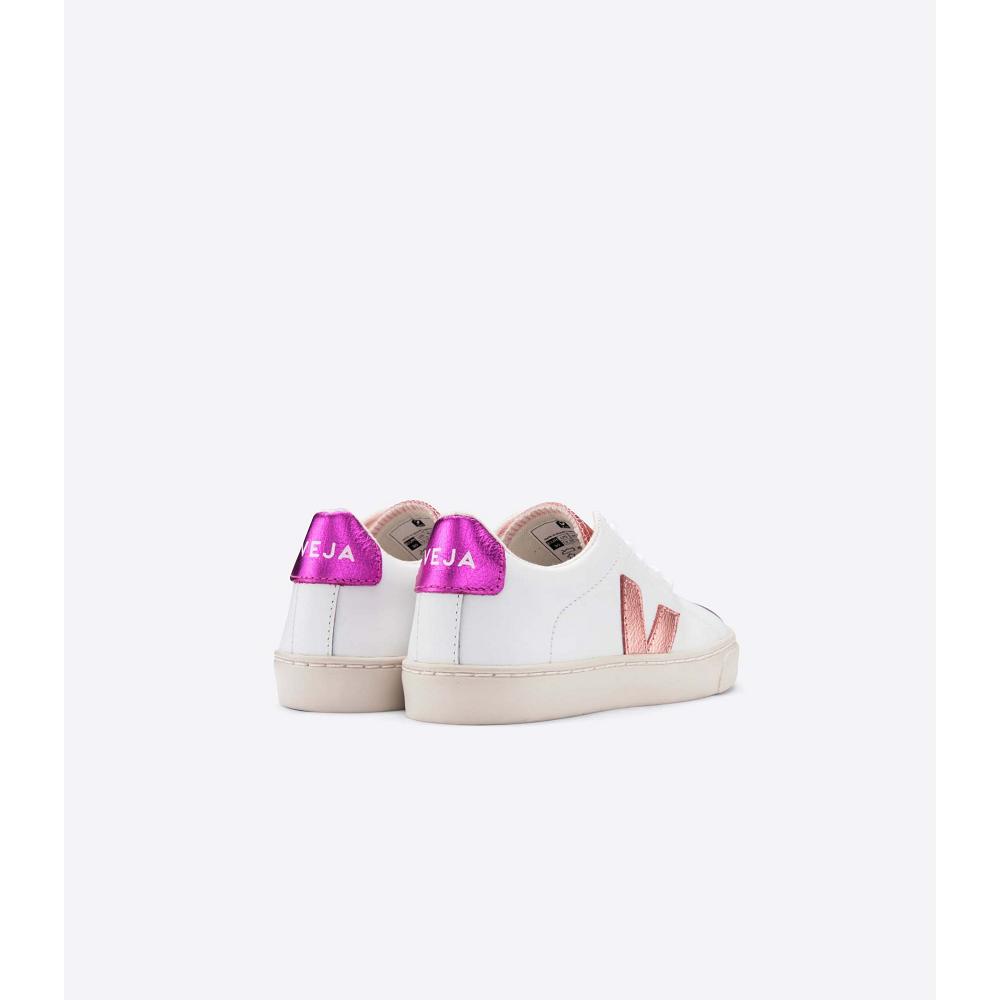 Veja ESPLAR LEATHER Tenisky Detske White/Pink/Purple | SK 809PJJ